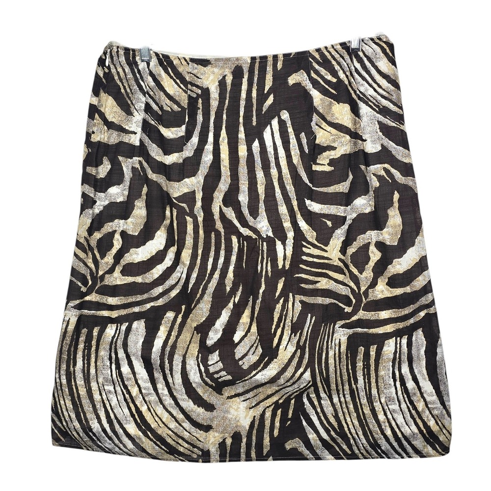 Style & Co Skirt Size 14 Womens Brown Gold Zebra Animal Print Cotton Lined Light